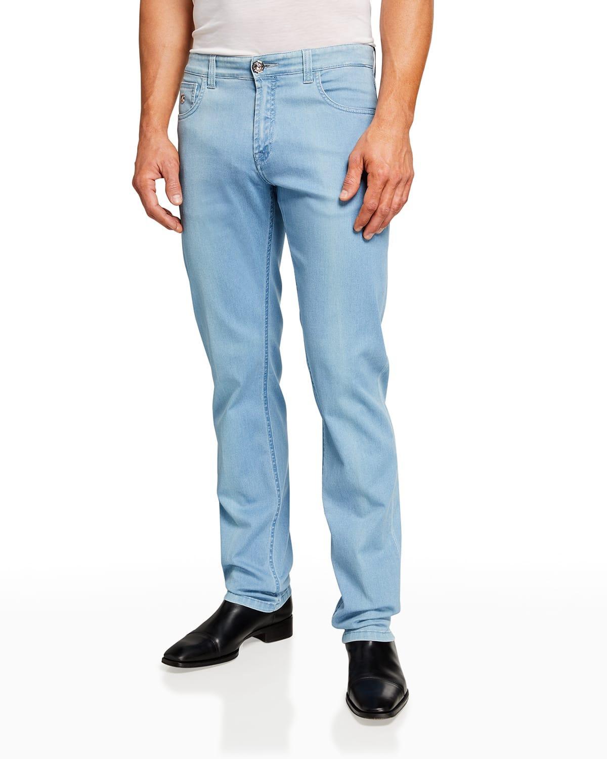 Mens Light-Wash Slim-Fit Denim Jeans Product Image