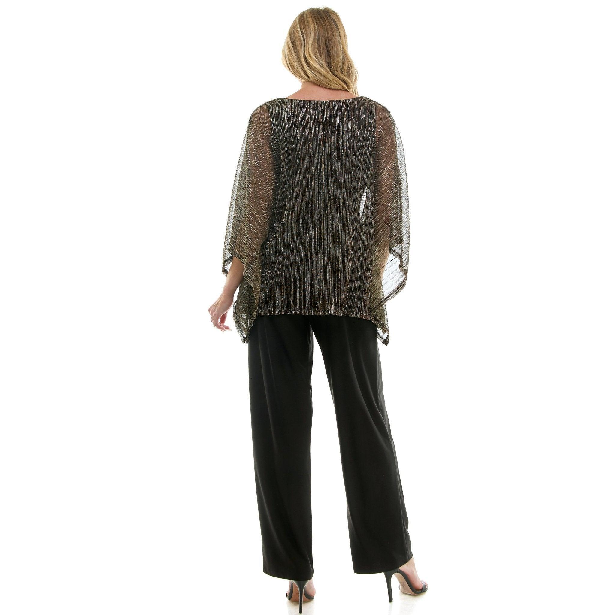 Novelty Trim Cold Shoulder Poncho Pant Set Product Image