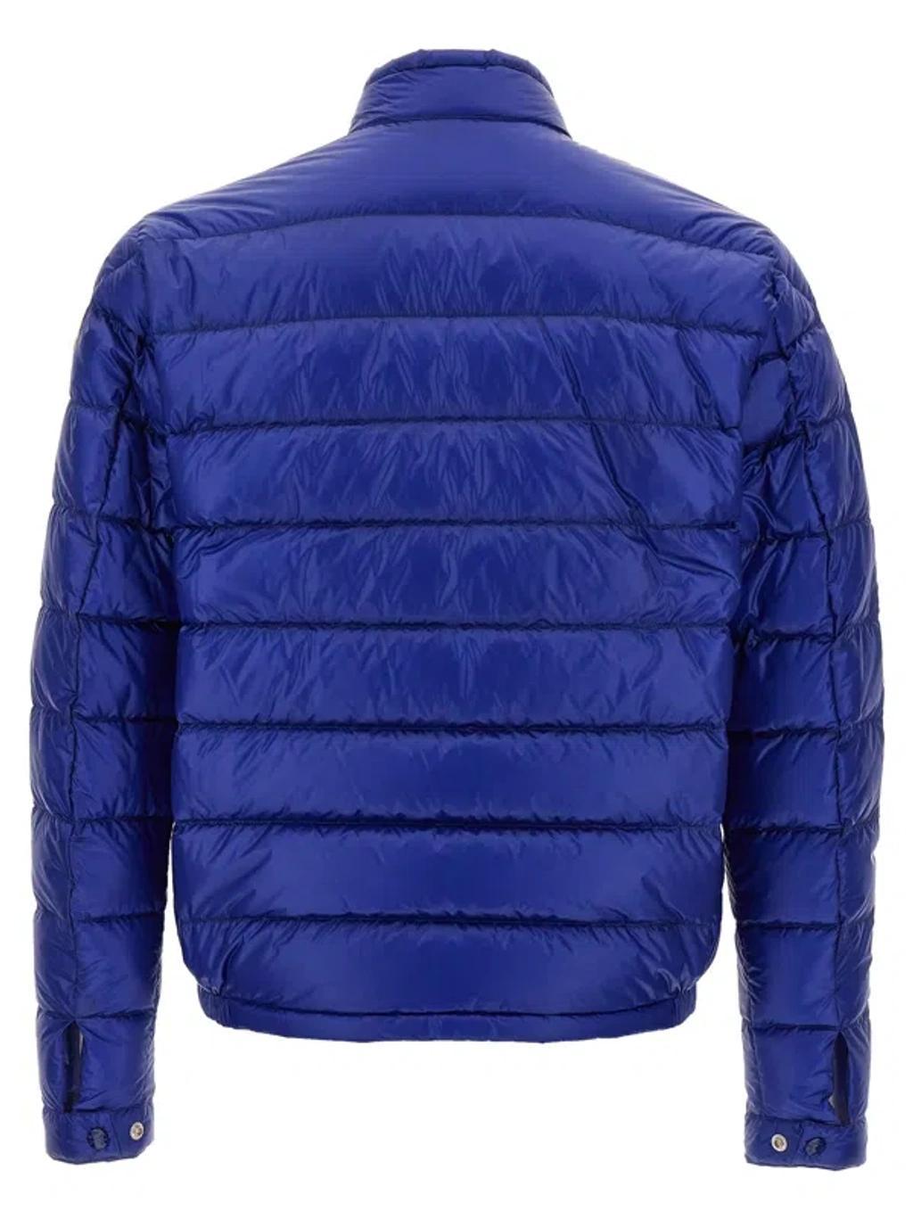 MONCLER Padded Jacket With Elasticated Cuffs And High Collar In Blue Product Image