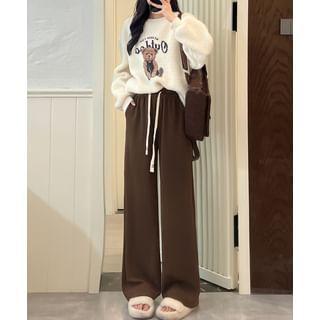 Drawstring Waist Plain Corduroy Wide Leg Pants Product Image