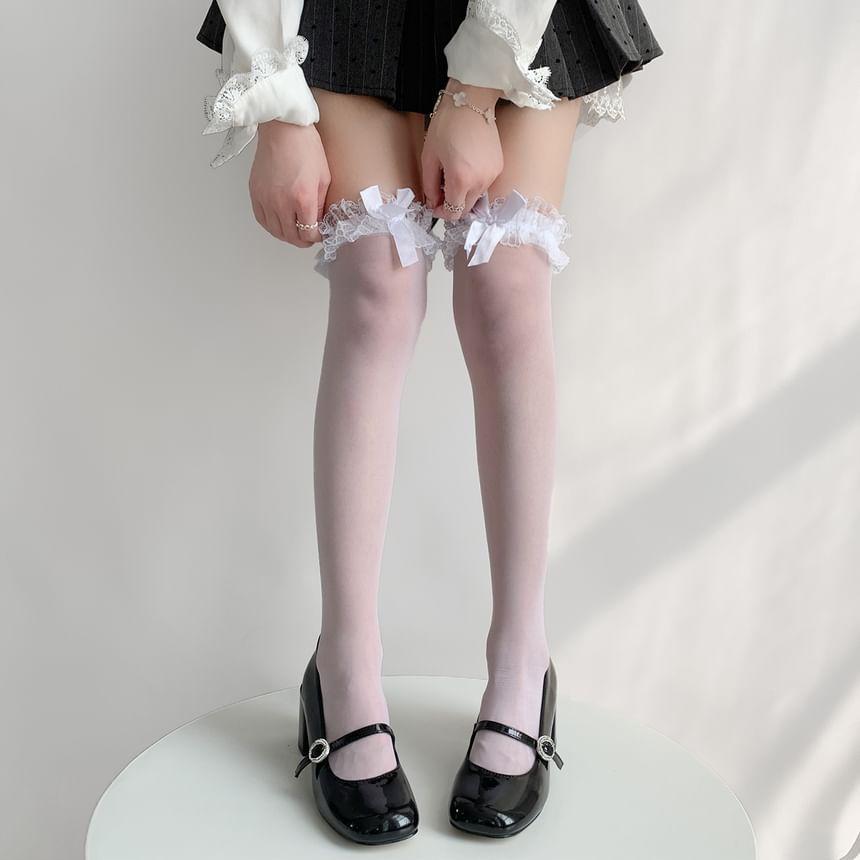 Bow Lace Trim Sheer Over-The-Knee Socks Product Image