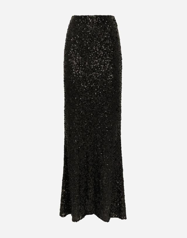 Long Sequined Mermaid Skirt In Black Product Image