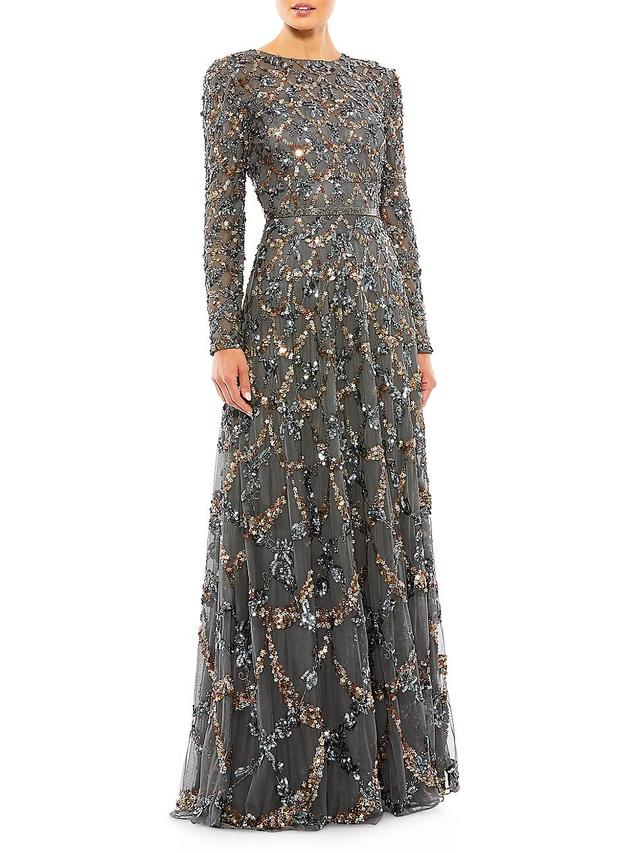 Mac Duggal Beaded Long Sleeve A-Line Gown Product Image