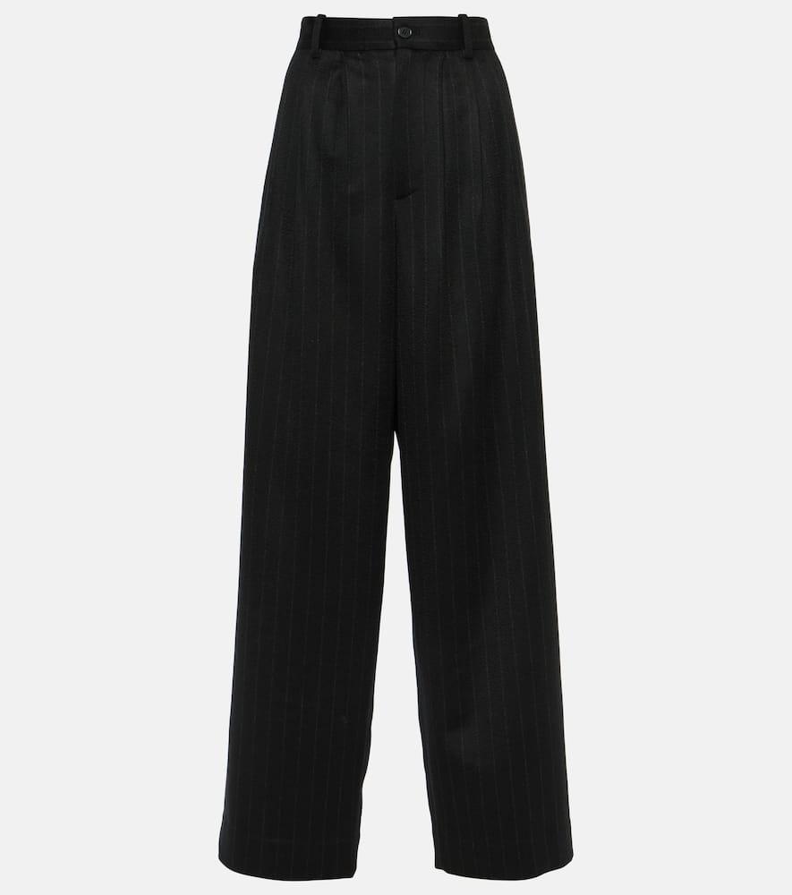 THE ROW Rufos Pleated Wide-leg Pinstripe Cahsmere Pants In Blackgrey product image