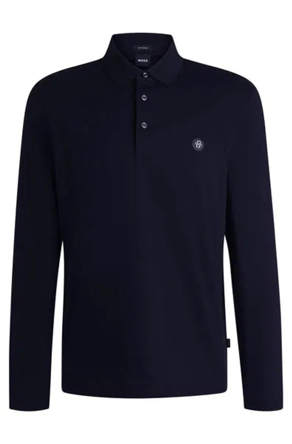 HUGO BOSS C-paley Dark Blue Mercerized-cotton Long Sleeved Polo Shirt 50523917 404 Product Image