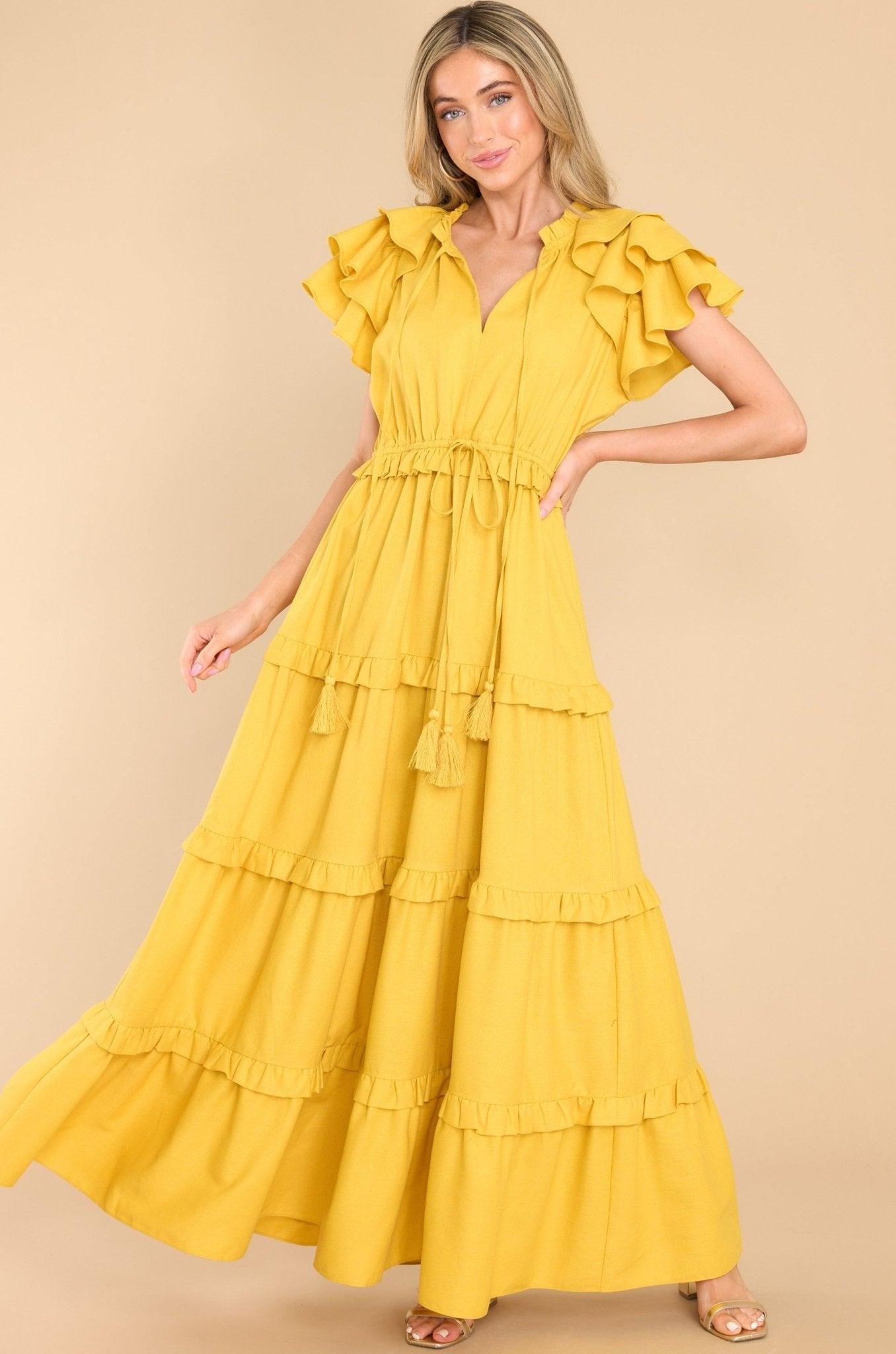 Aura Ruffle Some Feathers Sunset Maxi Dress Yellow Product Image