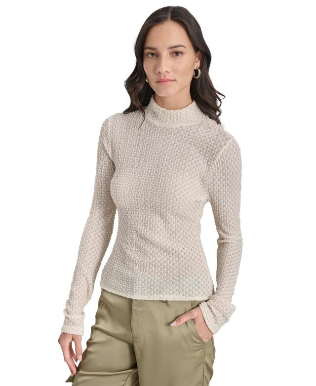 Dkny Jeans Womens Pebble Texture Long-Sleeve Mock Neck Top Product Image