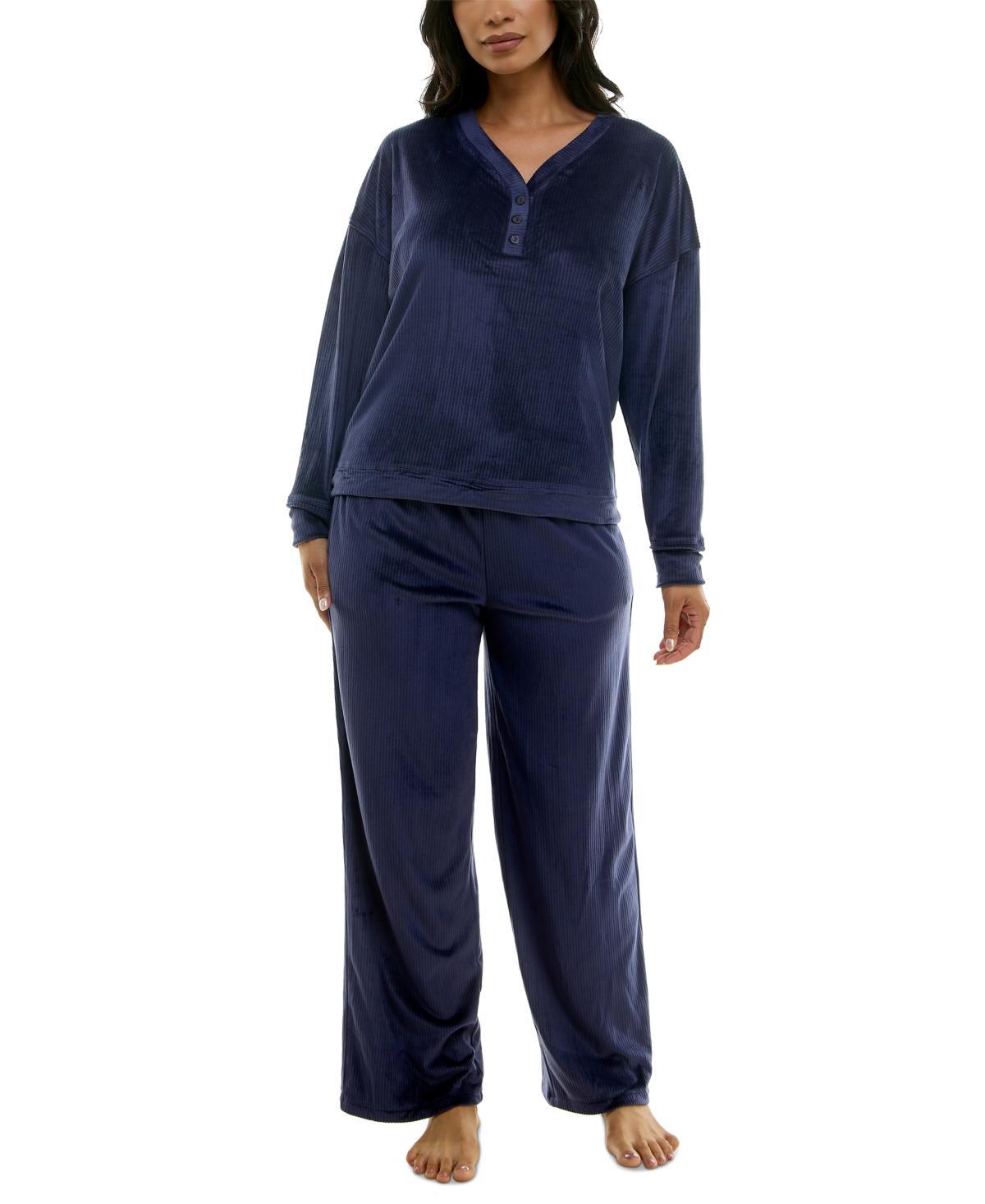 Roudelain Womens Long-Sleeve Ribbed Velour Pajama Set Product Image