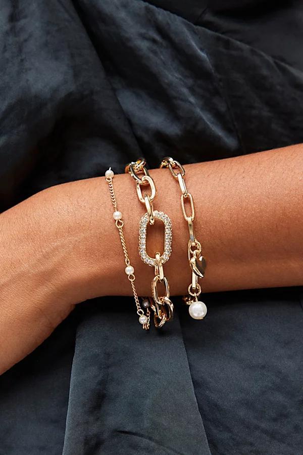 Rhinestone Layered Chain Bracelet Set Womens at Urban Outfitters Product Image