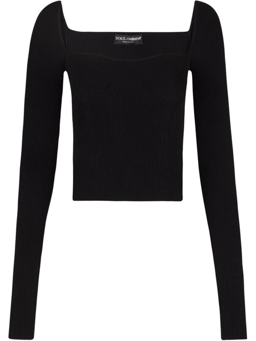 Ribbed-knit Square-neck Jumper In Black Product Image