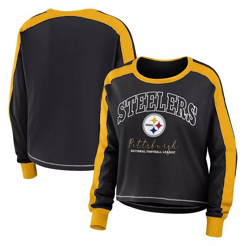 Womens Wear by Erin Andrews Black Pittsburgh Steelers Plus Size Colorblock Long Sleeve T-shirt Product Image