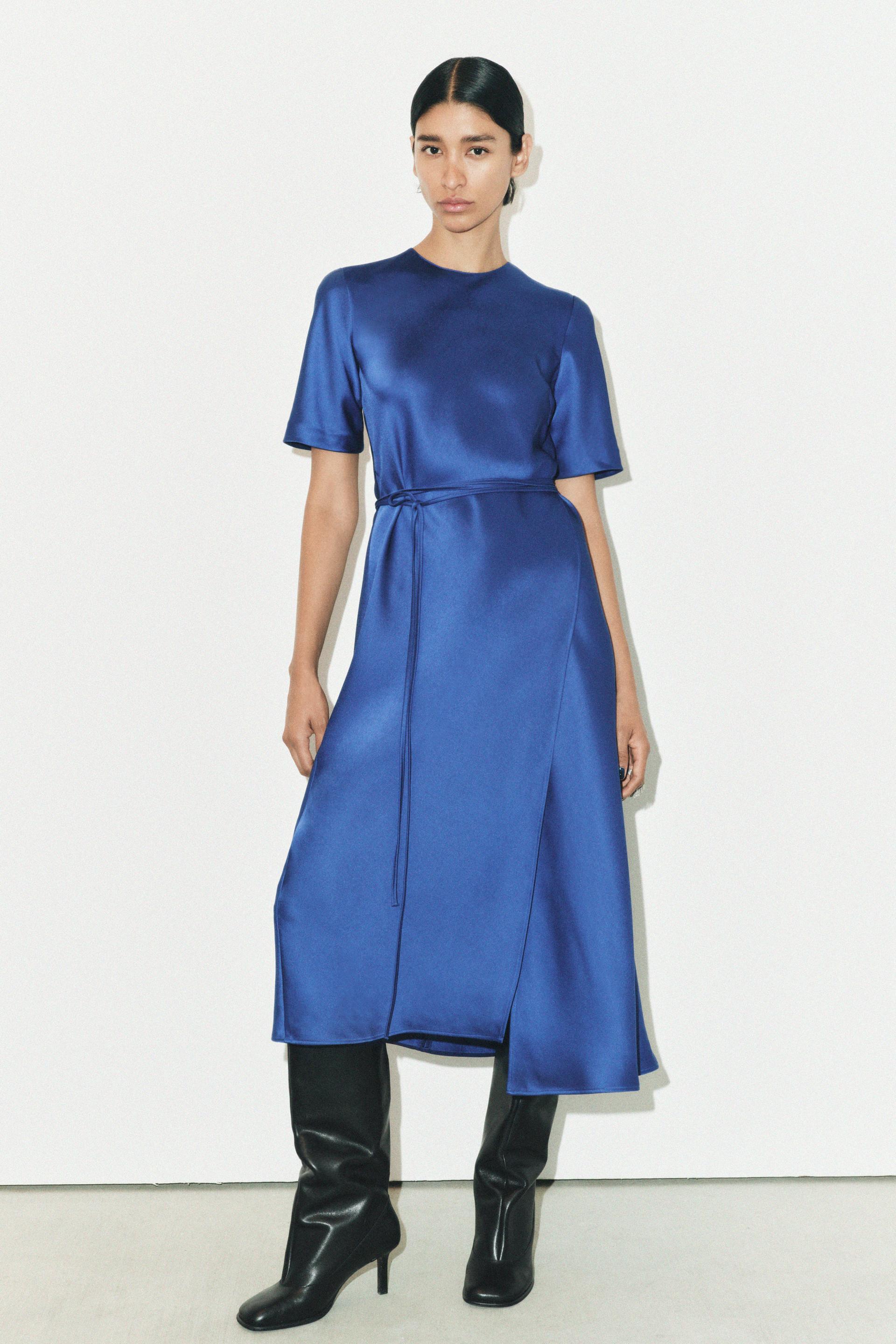 SATIN EFFECT MIDI DRESS ZW COLLECTION Product Image