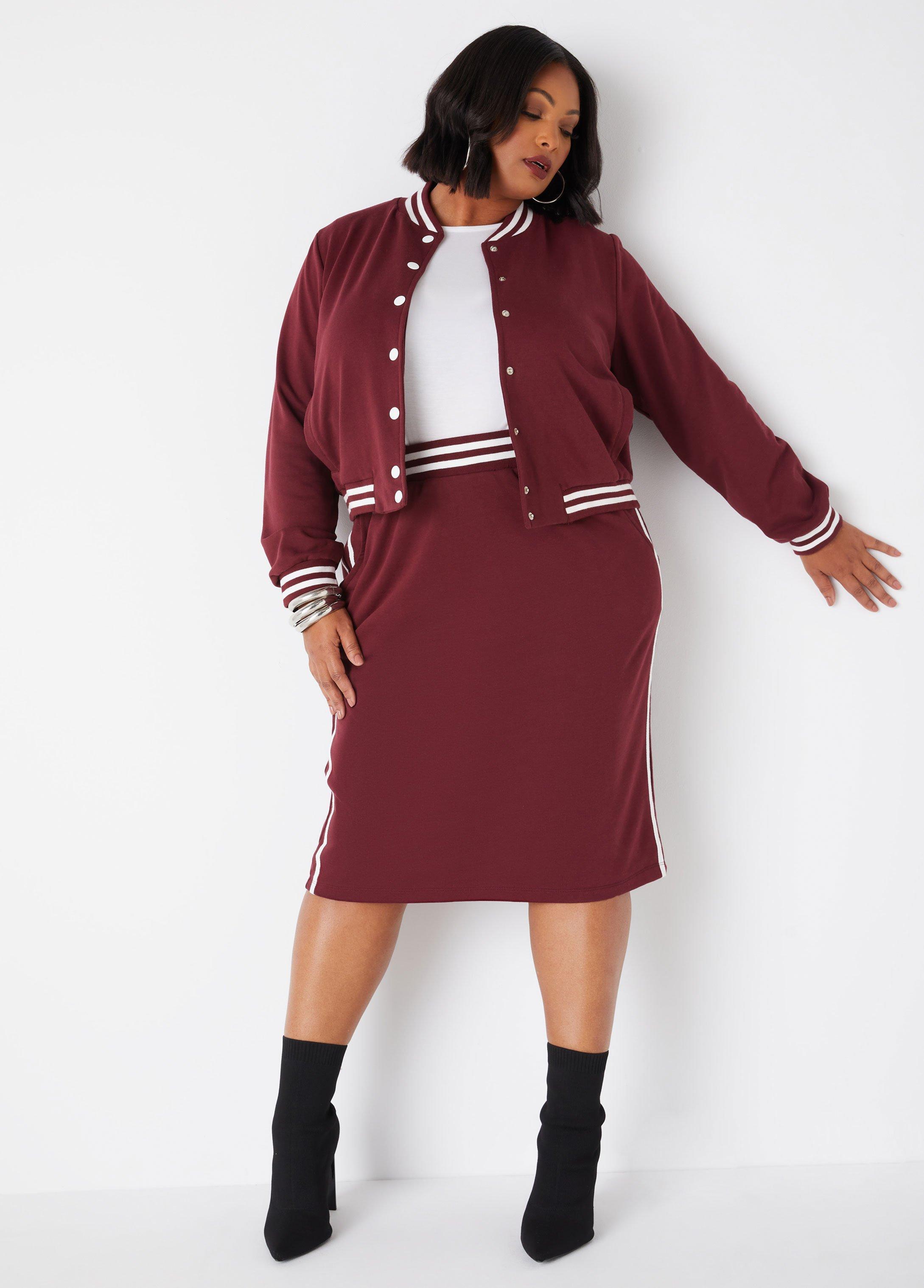 Plus Size Striped French Terry Bomber Jacket Ashley Stewart Product Image