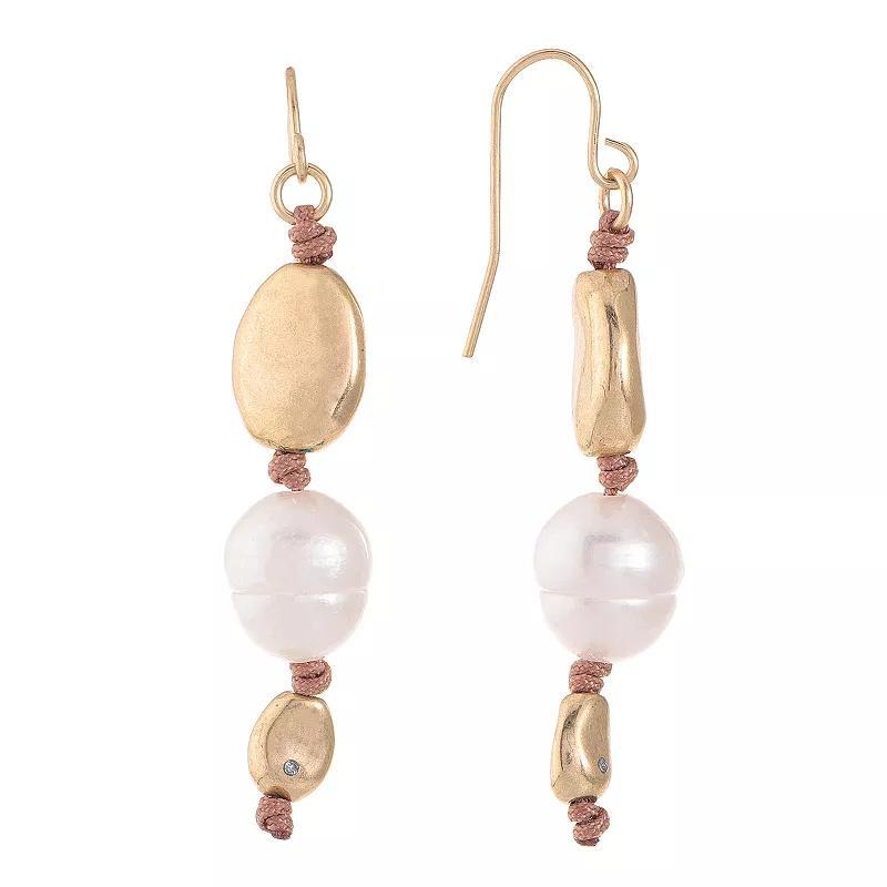 Bella Uno Worn Gold Bean & Freshwater Cultured Pearl Dangle Earrings, Womens, Gold Tone Product Image