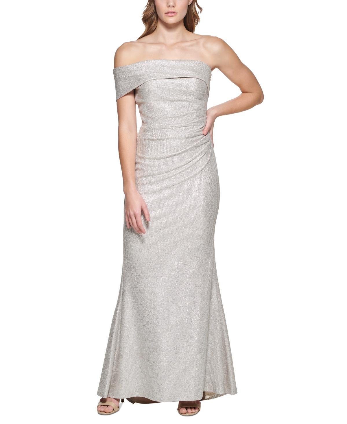 Eliza J Metallic Knit One Shoulder Gown Product Image