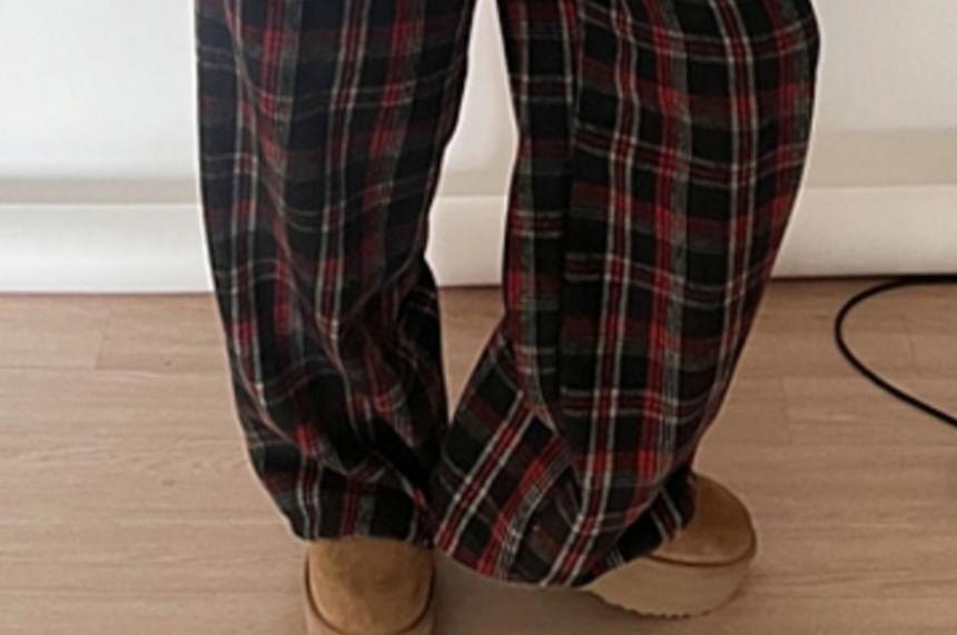 Drawstring Waist Plaid Wide Leg Pants product image