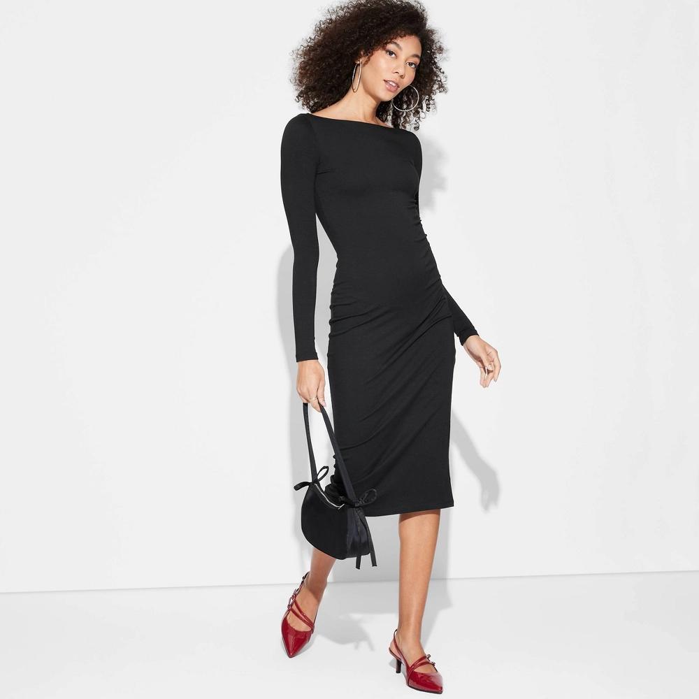 Womens Long Sleeve Knit Midi Dress - Wild Fable Black XL Product Image