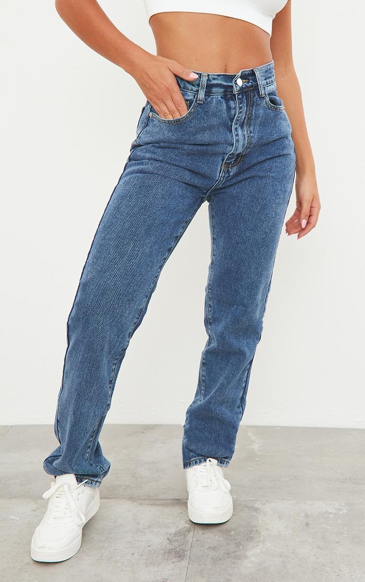 Mid Blue Wash Long Leg Straight Jeans Product Image