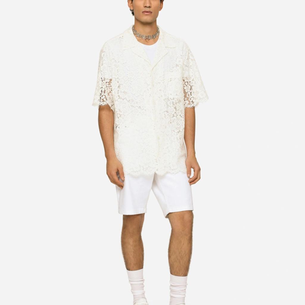 Lace Hawaiian Shirt In White Product Image