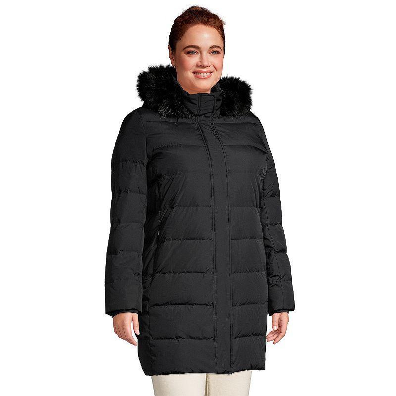 Plus Size Lands End Faux-Fur Hood Long Down Winter Coat, Womens Deep Blue Product Image