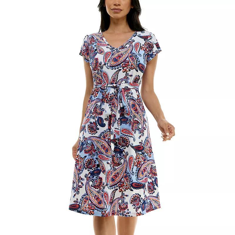 Womens Nina Leonard Cap Sleeve V-Neck Dress Product Image