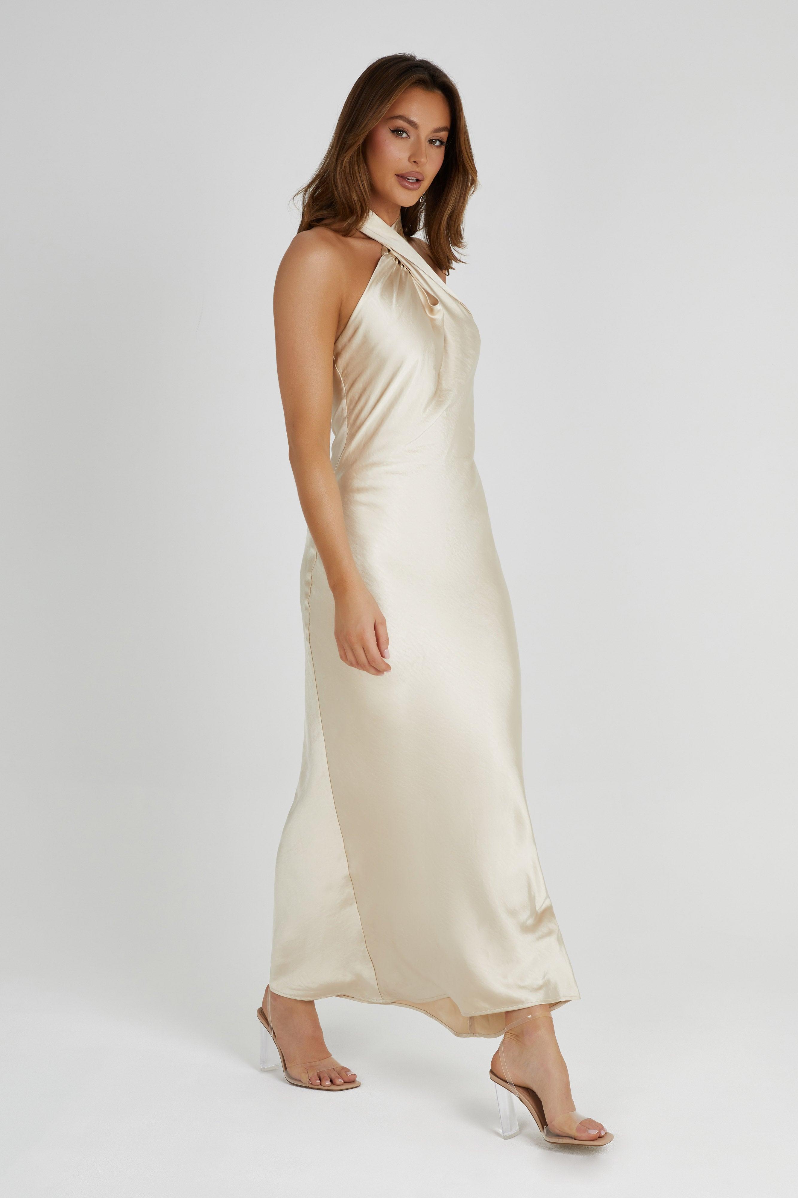 Laura Halter Satin Gown - Gold Product Image