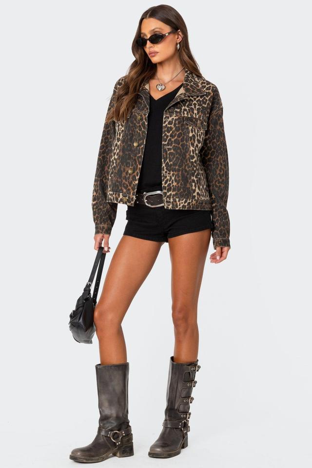 Leopard Print Denim Jacket Product Image