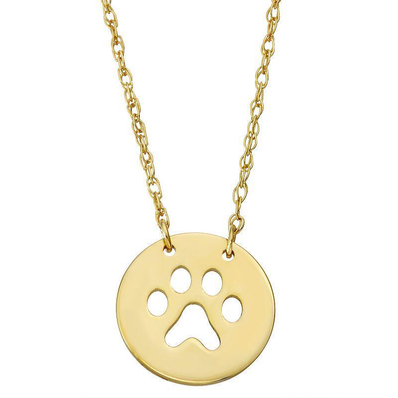 10k Gold Paw Disc Pendant Necklace, Womens Yellow Product Image