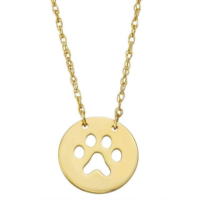 10k Gold Paw Disc Pendant Necklace, Womens Product Image