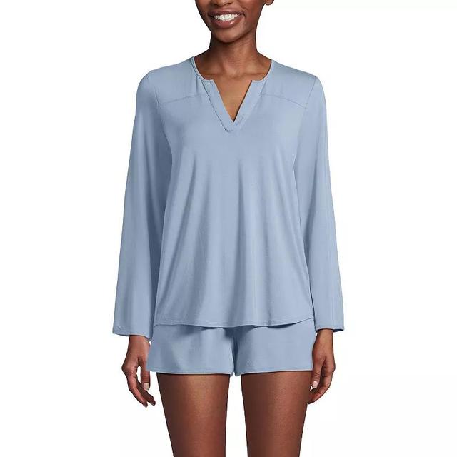 Womens Lands End Cooling Flowy Pajama Shirt & Pajama Shorts Set Pale Grey Blue Product Image