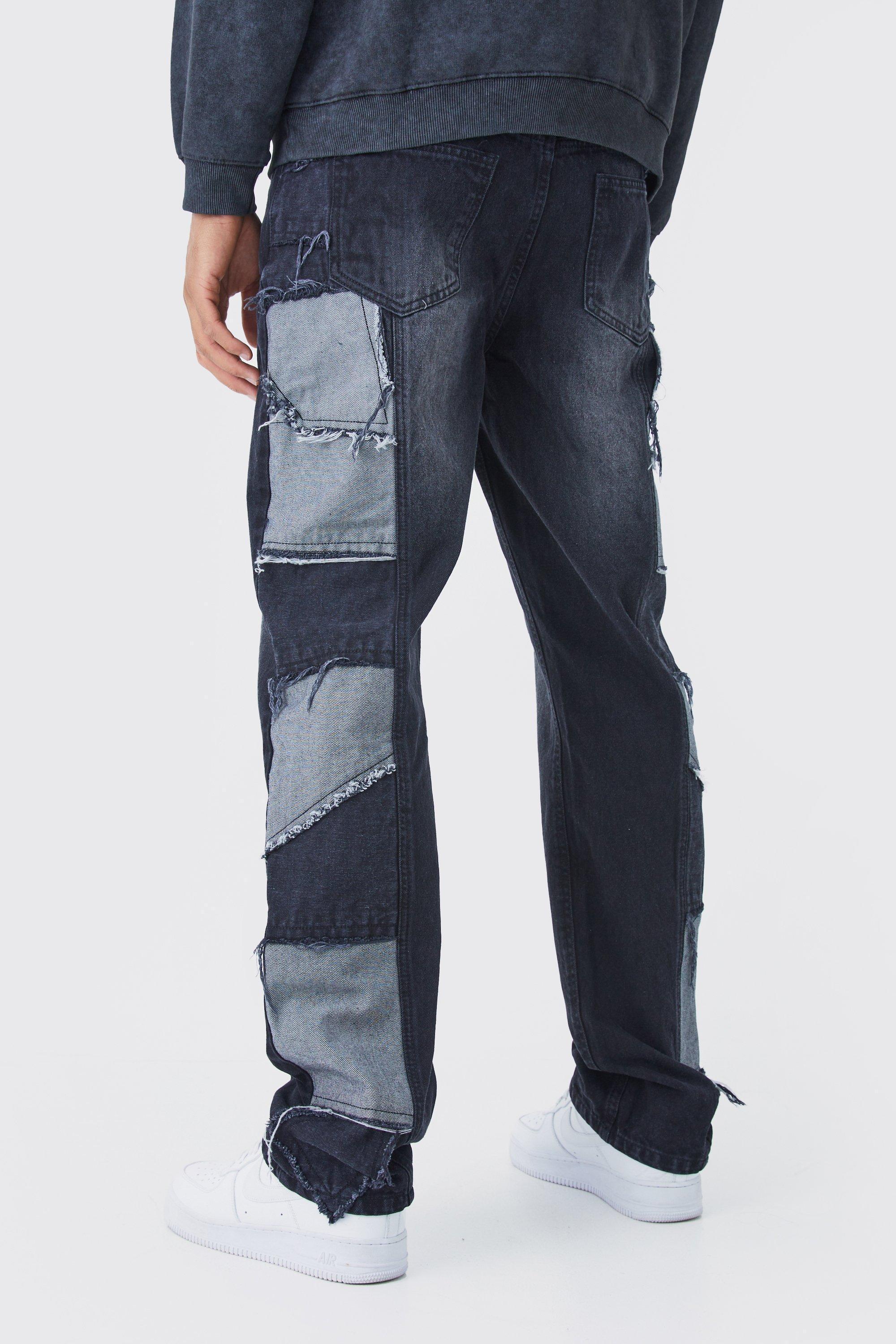 Tall Relaxed Rigid Patchwork Side Panel Jeans | boohooMAN USA Product Image