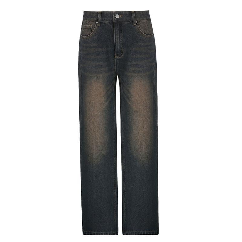 Low Waist Loose-Fit Vintage Washed Wide-Leg Jeans Product Image