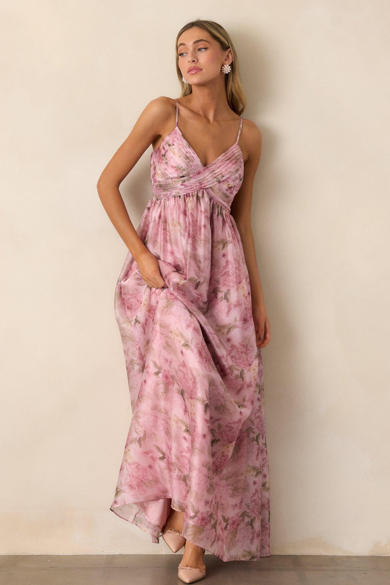 Blooming In Essence Pink Floral Maxi Dress Product Image