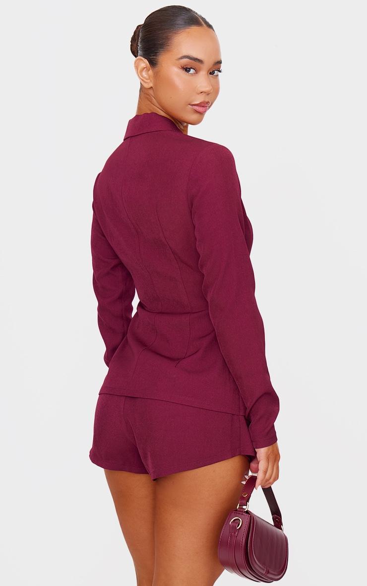 Burgundy Premium Tailored Woven Wrap Front Romper Product Image