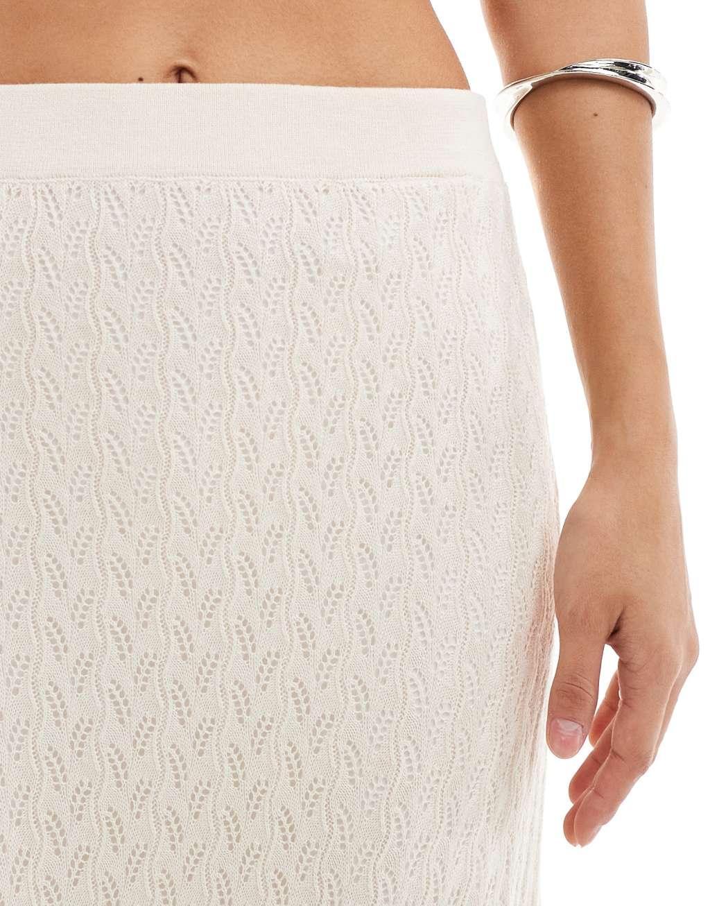 Selected Femme knit crochet maxi skirt in beige  Product Image