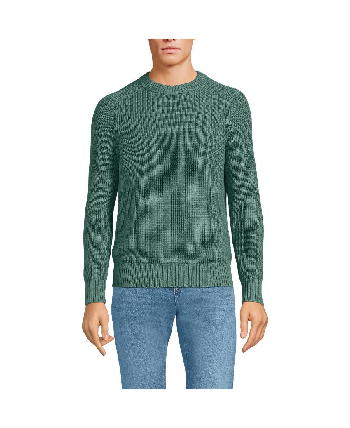 Lands End Mens Cotton Drifter Saddle Crewneck Shaker Sweater Product Image