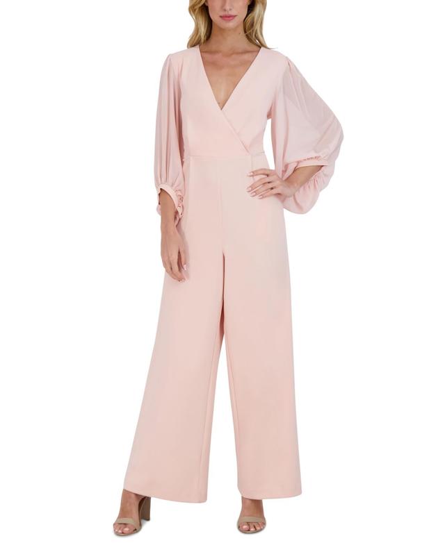 Donna Ricco Womens Surplice-Neck Balloon-Sleeve Jumpsuit Product Image