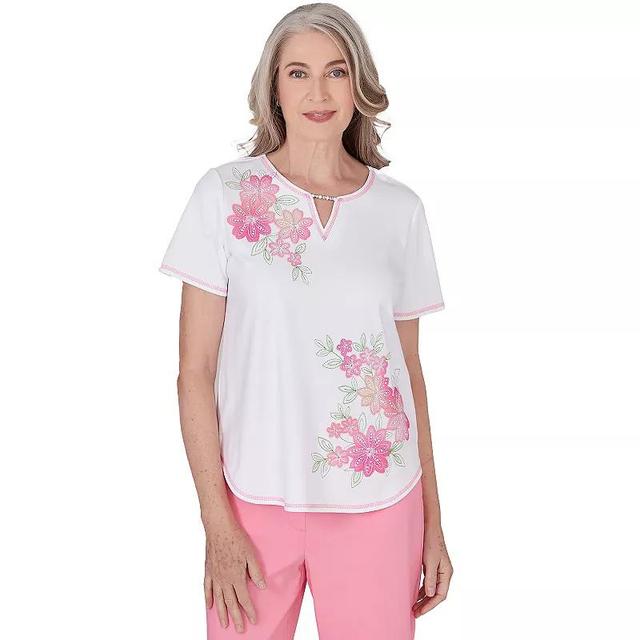 Petite Alfred Dunner Short Sleeve Floral Applique Top, Womens Product Image