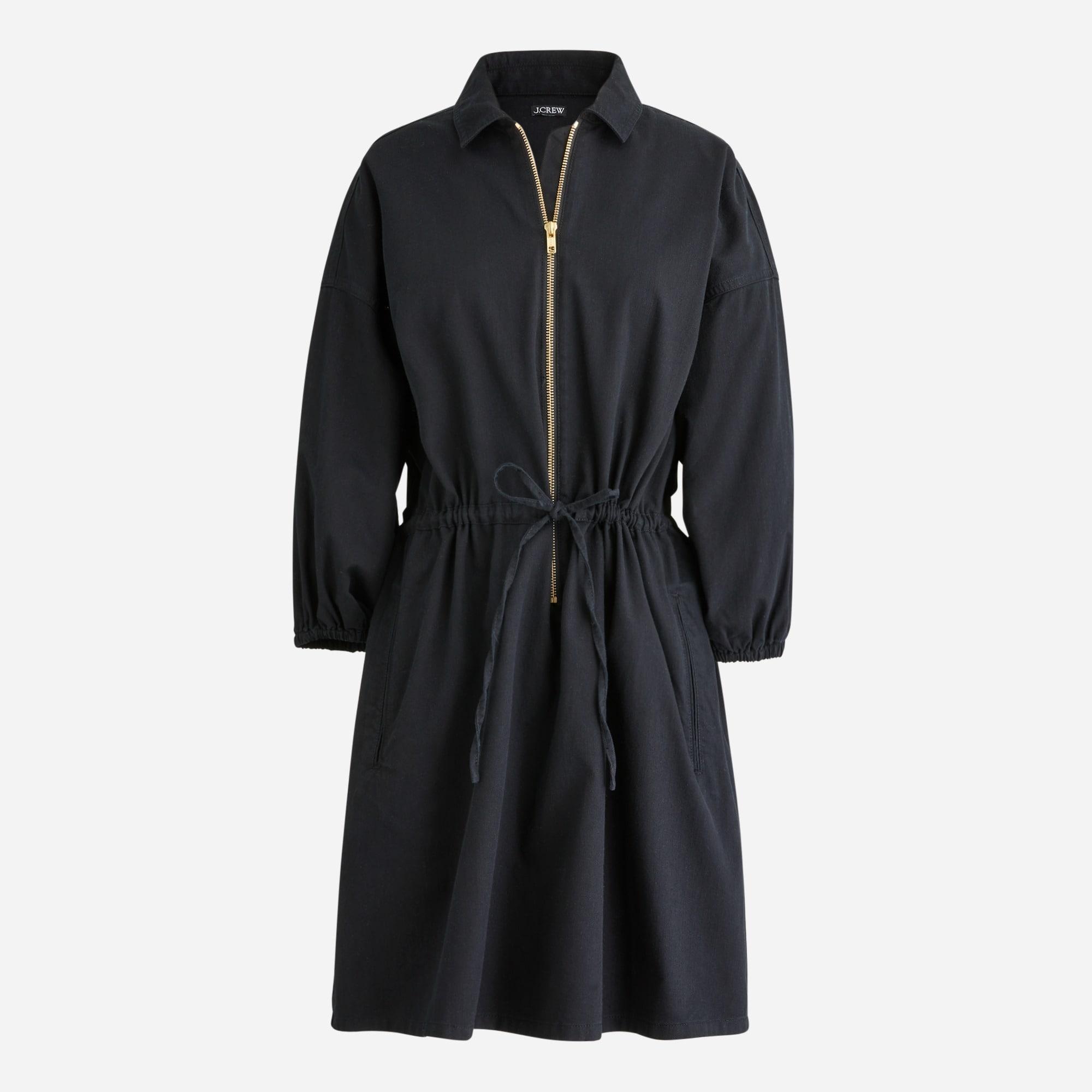 Cinched zip-up dress in drapey cotton Product Image