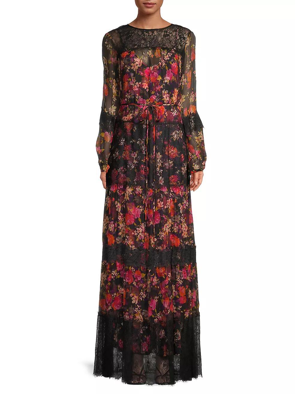 Silk Floral Lace Maxi Dress Product Image