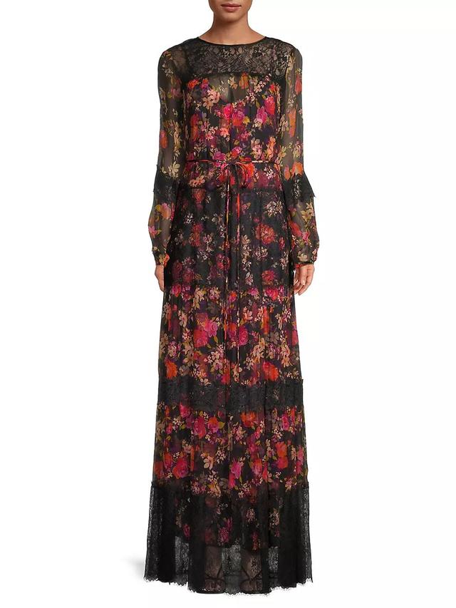 Silk Floral Lace Maxi Dress Product Image