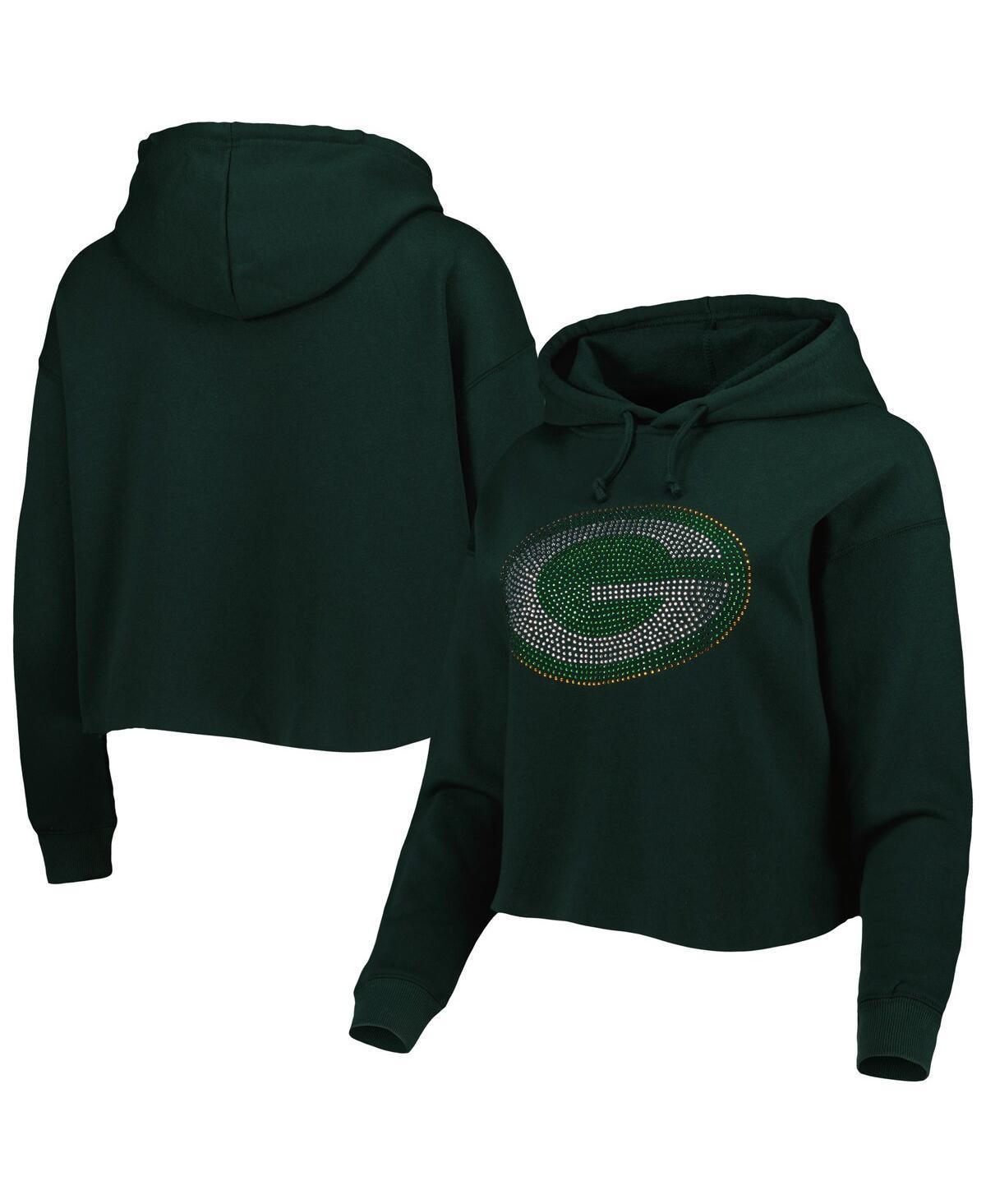 Womens Cuce Bay Packers Crystal Logo Cropped Pullover Hoodie Product Image