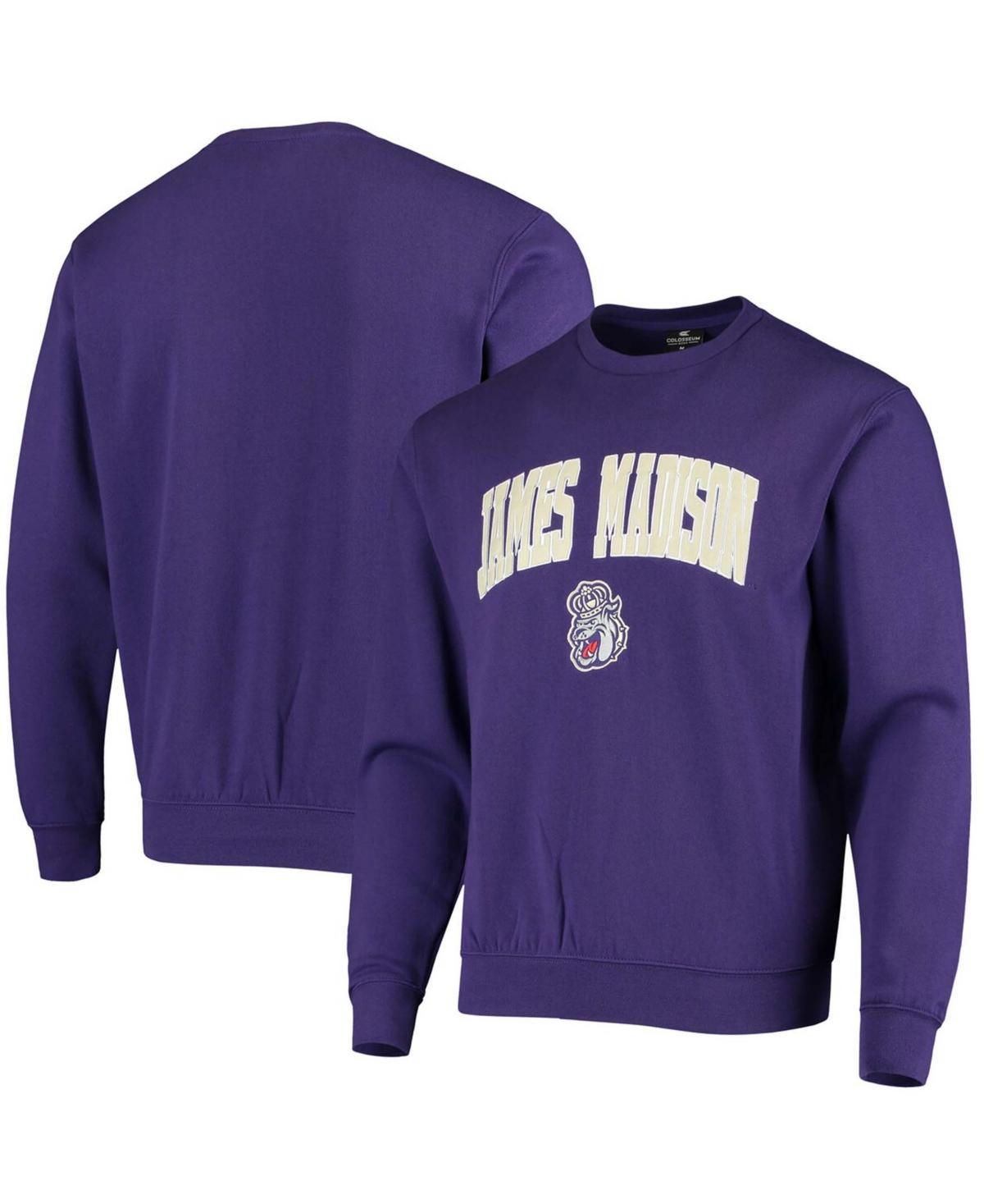 Mens Colosseum Purple James Madison Dukes Arch & Logo Tackle Twill Pullover Sweatshirt Product Image