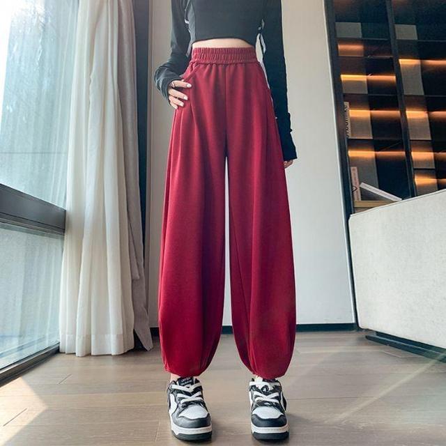 High Waist Plain Harem Sweatpants Product Image