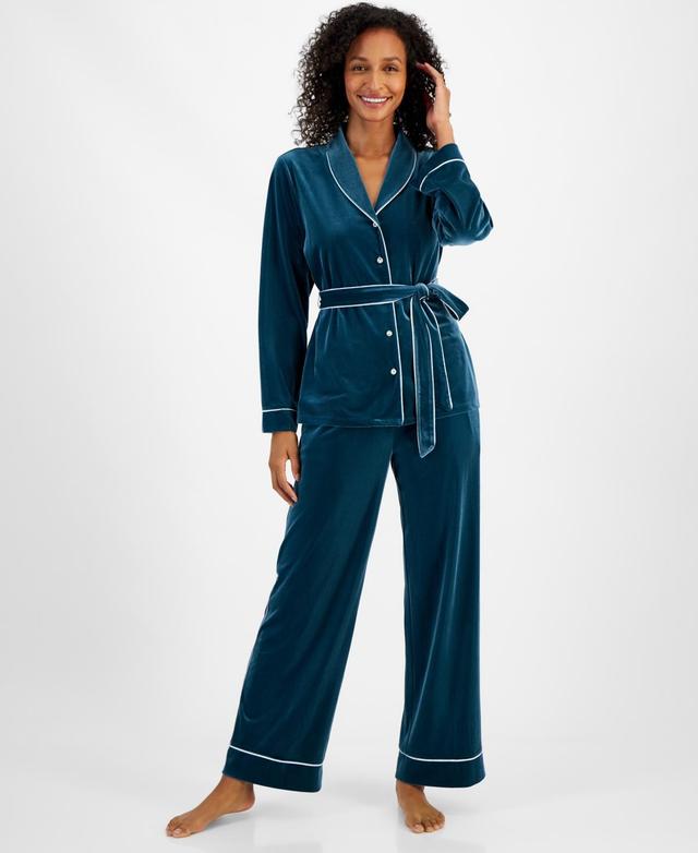 I.n.c. International Concepts Womens 2-Pc. Velvet Shawl-Collar Pajamas Set, Created for Macys Product Image