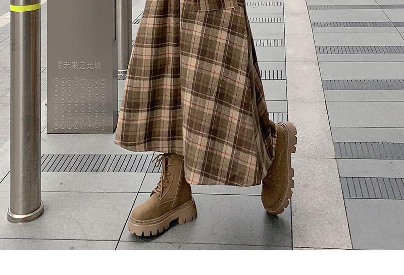 Elastic Waist Plaid Midi A-Line Skirt Product Image