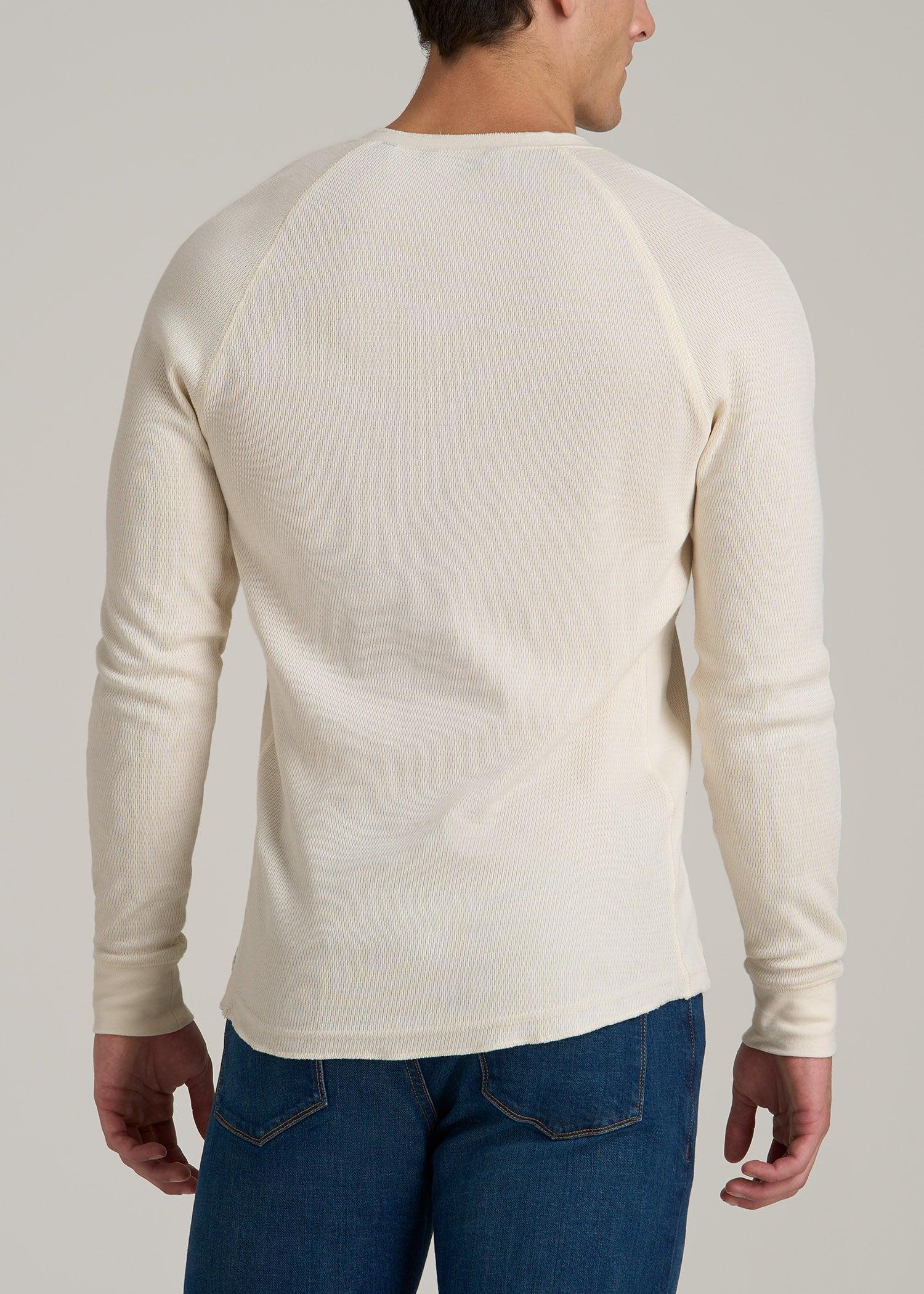 Double Honeycomb Thermal Long-Sleeve Henley Shirt for Tall Men in White Alyssum Male Product Image