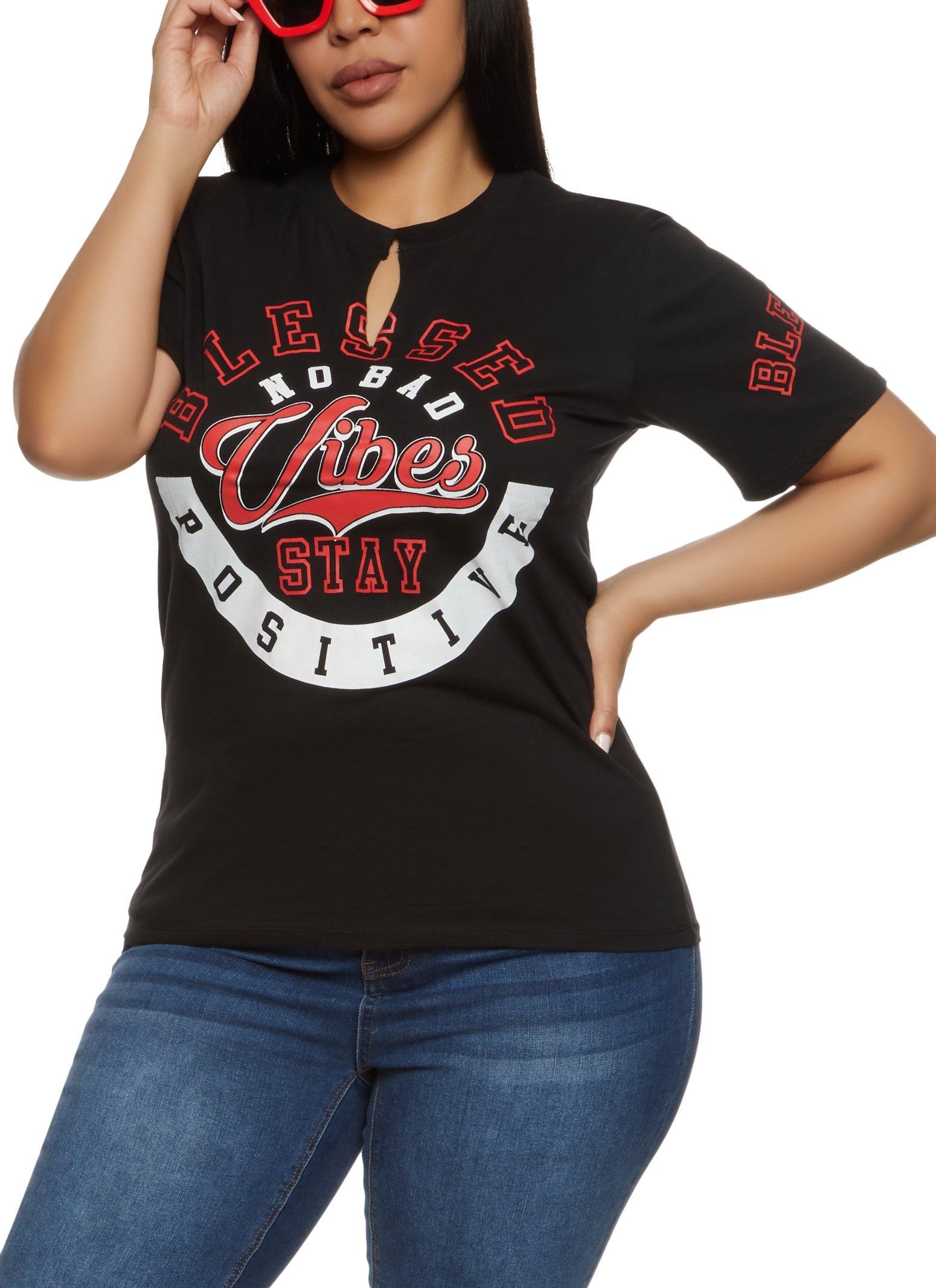 Womens Plus Size Blessed No Bad Vibes Stay Positive Notch Neck Tee Product Image