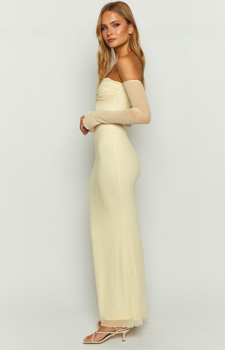 Odette Cream Long Sleeve Formal Maxi Dress Product Image