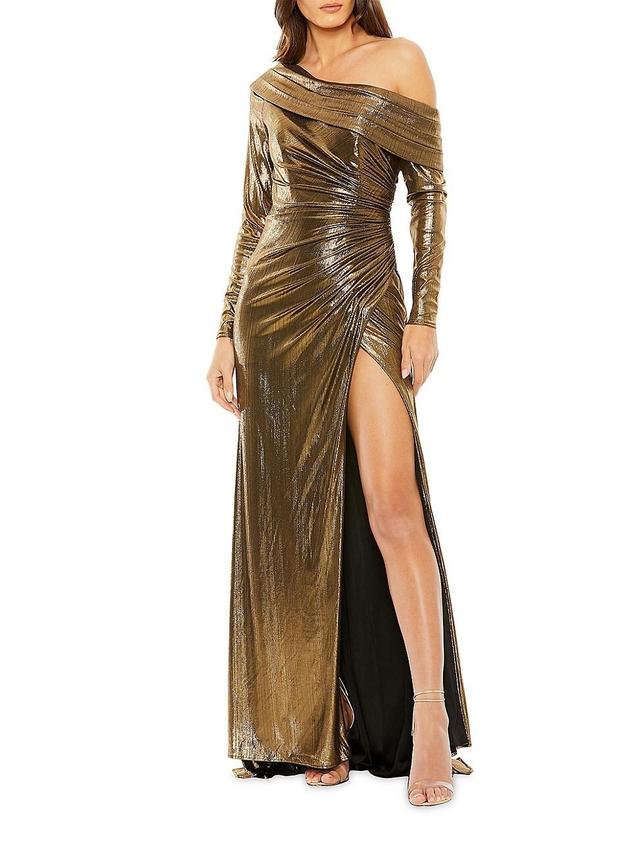 Womens One-Shoulder Metallic Gown Product Image